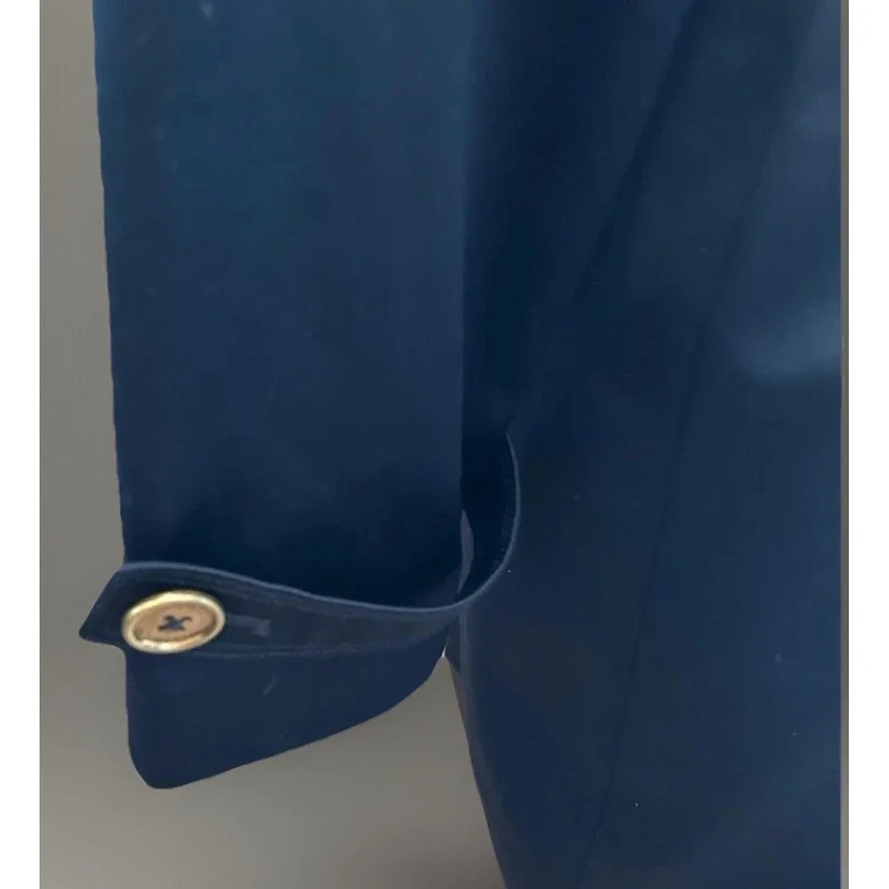 London Fog Heritage Double Breasted Belted Trench Dark Blue Satin Sheen Size L - Picture 9 of 16